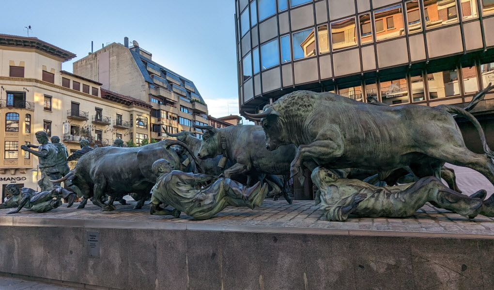 Encierro bull run monument in Pamplona